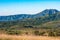 Sloping mountain landscape with grasses and trees on a sunny day