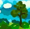 Sloppy abstract summer landscape with green tree and blue sky