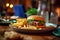 sloppy joe burger with french fries on a plate