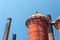 Sloss Furnaces National Historic Landmark, Birmingham Alabama USA, stacks and furnace, rusting old factory, blue sky copy space