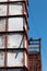 Sloss Furnaces National Historic Landmark, Birmingham Alabama USA, towers of rusting metal against a blue sky