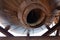 Sloss Furnaces National Historic Landmark, Birmingham Alabama USA, view underneath large hopper unit