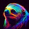 sloth in abstract, graphic highlighters lines rainbow ultra-bright neon artistic portrait, commercial