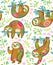 Sloth bear animal characters in floral ornament seamless pattern