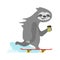 Sloth character riding skateboard