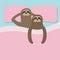 Sloth family love couple sleeping. Cant sleep going to bed concept. Blanket pillow. Slow down. Cute cartoon funny kawaii lazy