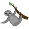 Sloth hanging on a branch, cute sleepy gray animal in flat style, woody animal in nature