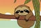 sloth hanging on the palm tree, summer vacation concept.