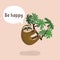 Sloth hanging on tree branch. Cute cartoon character. Wild jungle animal collection. Baby education. Isolated. Flat