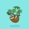 Sloth hanging on tree branch . Cute cartoon character. Wild jungle animal collection. Baby education. Isolated. Flat