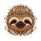 Sloth. Head, face, portrait. Beige fur. Cartoon style. Animal smiles