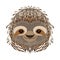 Sloth. Head, face, portrait. Gray fur. Cartoon style. Animal smiles