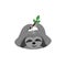 Sloth lies on his stomach, cute animal in an unusual position with a branch in his hands, gray sloth in flat style