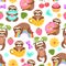 Sloth pattern. Sleep animal, cartoon sloths eat dancing or dream. Cute zoo characters, exotic characters print exact