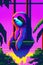 Sloth Pixel art, cyberpunk synthwave style.