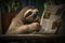 Sloth reading newspaper. Generative AI