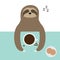 Sloth sleeping. I love coffee cup. Biscuit cookie. Sleep sign zzz. Teacup on table. Top aerial view. Cute cartoon lazy baby
