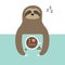 Sloth sleeping. I love coffee cup. Sleep sign zzz. Teacup on table. Top aerial view. Cute cartoon lazy baby character. Wild jungle