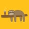 Sloth sleeping on tree branch. Cute lazy cartoon kawaii funny character. I love coffee paper cup drink. Slow down. Wild joungle