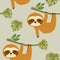 Sloths in Tropical Jungle Seamless Pattern, Cute Baby Soth Repeat Pattern for textile design, fabric print, fashion or backgrounD