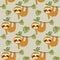 Sloths in Tropical Jungle Seamless Pattern, sloths Repeat Pattern for baby cloth, textile design, fabric print, fashion or backgro