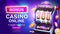 Slots free spins 300, promo flyer poster, banner game play. Vector illustration