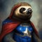 slotty sloth dressed as superman with his cape over