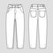 Slouchy jeans. Technical sketch. Vector illustration