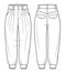 Slouchy pants fashion flat technical drawing template.