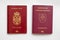 Slovak and Serbian passport on white paper background