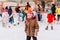 Slovakia.Bratislava.05.01.2020.Soft,Selective focus.Enjoying winter outdoor activities.People ice skating on the City