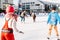 Slovakia.Bratislava.28.12.2018 .Enjoying winter outdoor activities.Winter sport.People ice skating on the City Park Ice