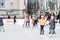 Slovakia.Bratislava.28.12.2018 .Soft,Selective focus.People ice skating on the City Park Ice Rink Adorable little kisd