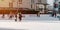 Slovakia.Bratislava.28.12.2018 .Soft,Selective focus.Winter sport.People ice skating on the City Park Ice Rink Adorable