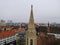 Slovakia, Bratislava. Historical old city centre. Aerial view from above, created by drone. Foggy day town landscape, travel