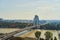 Slovakia, Bratislava - October 8, 2022: Top view of the Bridge of the Slovak National Uprising and the Danube River