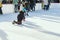 Slovakia, December 2018 ice skating.Small children skate on the rinks .Active outdoor recreation, on the street