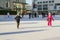 Slovakia, December 2018 ice skating.Small children skate on the rinks .Active outdoor recreation, on the street