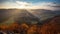 Slovakia forest autumn panorana landscape with mountain at sunrise, Time lapse