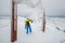 Slovakia, Jasna - January 31, 2022: woman skier on the top of the chopok mountain