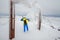 Slovakia, Jasna - January 31, 2022: woman skier on the top of the chopok mountain