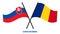 Slovakia and Romania Flags Crossed And Waving Flat Style. Official Proportion. Correct Colors