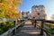 Slovakia - ruin of castle Uhrovec at nice autumn sunset landscape