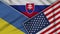 Slovakia United States of America Ukraine Flags Together Fabric Texture Illustration