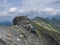Slovakia, Western Tatra mountain, Rohacska dolina, July 2, 2019: Peope climbing on the hiking path on ridge of rohace