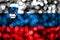 Slovenia abstract blurry bokeh flag. Christmas, New Year and National day concept flag