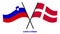 Slovenia and Denmark Flags Crossed And Waving Flat Style. Official Proportion. Correct Colors