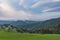 Slovenian breathtaking landscape with Julian Alps in the background, beautiful spring day in the mountains, in Slovenia