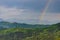 Slovenian breathtaking landscape with Julian Alps and charming little church of Sveti Tomaz Saint Thomas on a hill. Beautiful