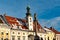 Slovenian city of Maribor Town Hall and Plague Column on the central square of the city. Lower Styria region, in